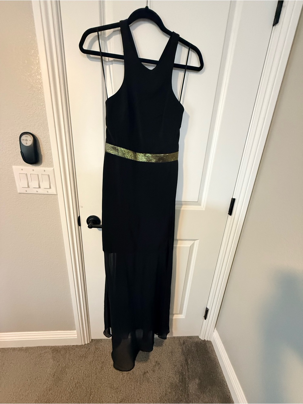 🌺 Black Maxi Dress with Gold Waistband